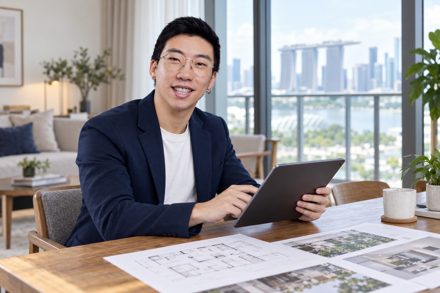 Darren Yeo seated reviewing property information